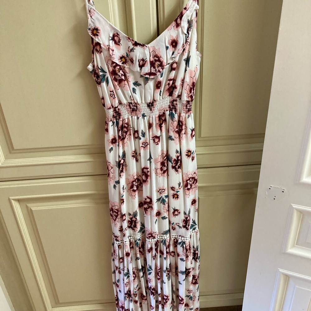 Floral Country Maxi Dress - XS Pink and White